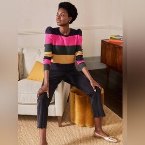 Boden Sparkle Stripe Puff Sleeve Sweater - Size 10